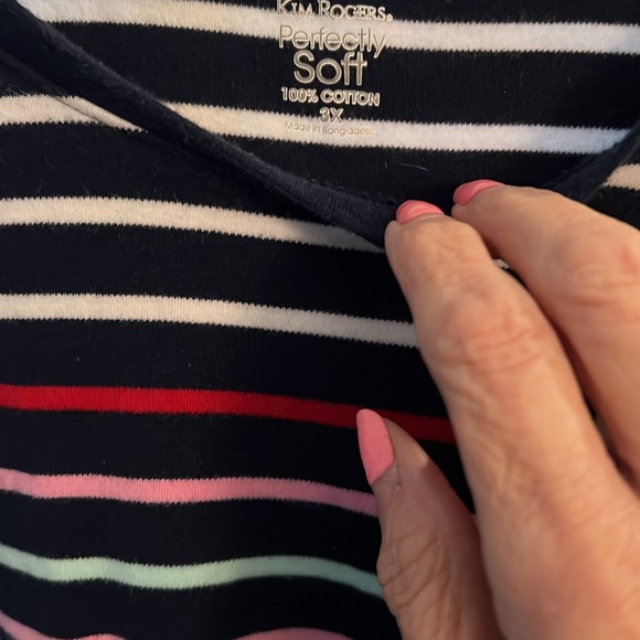 Kim Rogers Navy and White Elbow length sleeve Tee with color stripe detail 3X - Picture 3 of 3